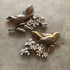 ❣️SOLD❣️Vintage Sycoro Gold Birds on Branch, set of 2